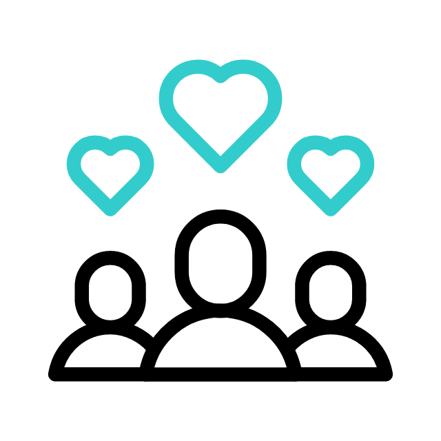 Illustration de trois personnes avec des cœurs en haut, symbolisant l'amour ou la relation.