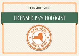 Image of a license guide for a licensed psychologist from New York, with green and orange accents.