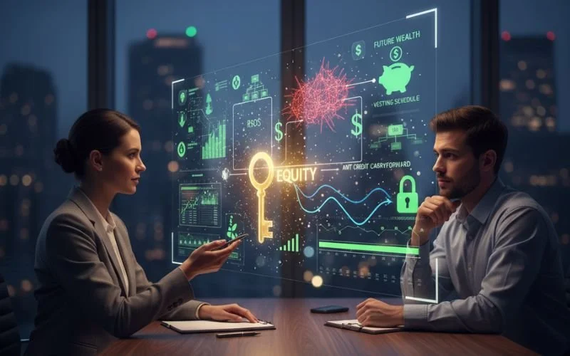 Smartphone calculator on financial charts — illustrating the difference between tax filing and proactive financial planning with Kindled Planning.