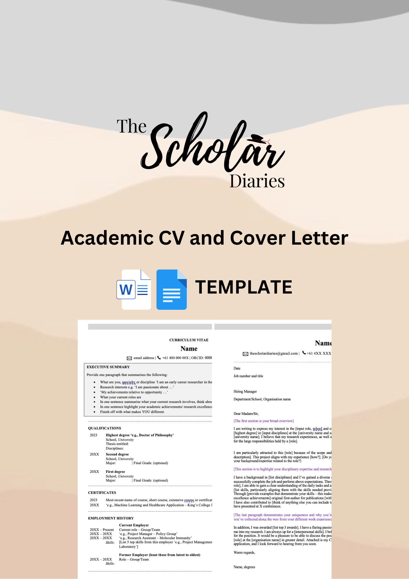 Academic CV (Curriculum Vitae) and Cover Letter Template