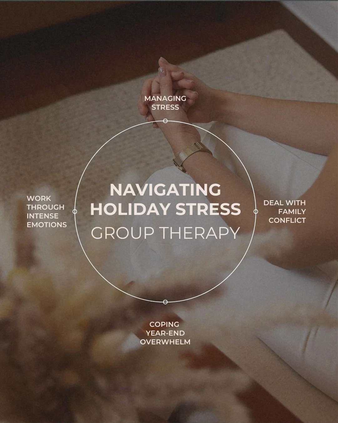 If this season brings more anxiety than joy, this group was made for you and starts today. ✨

Common signs of holiday overwhelm:

- Feeling dread about family gatherings
- Juggling work deadlines + holiday expectations
- Grieving someone you miss thi