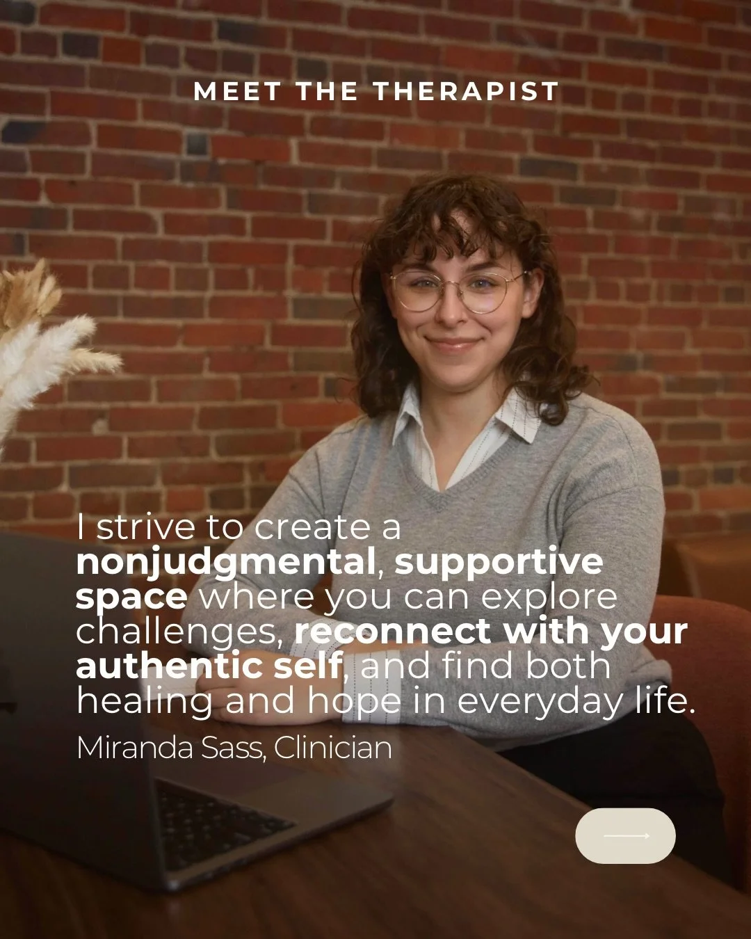 Hi, I&rsquo;m Miranda.

I believe therapy works best when it feels collaborative, supportive, and tailored to who you are. I strive to create a nonjudgmental space where you can explore challenges, reconnect with your authentic self, and feel both se