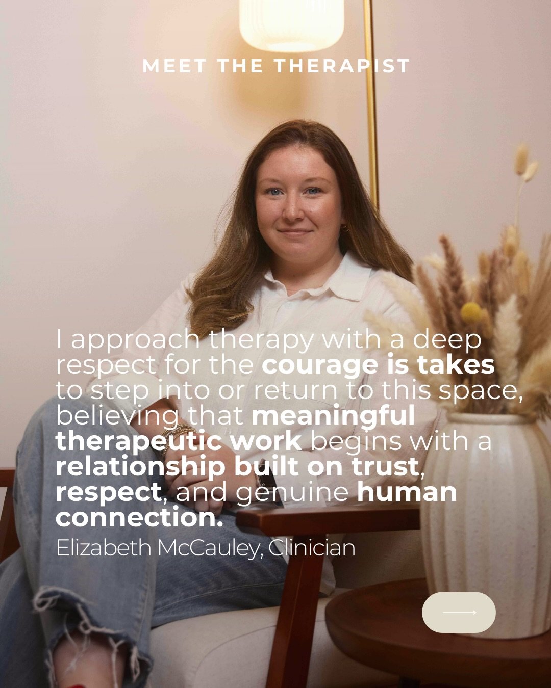 Hi, I&rsquo;m Elizabeth.

I deeply respect the courage it takes to begin &mdash; or return to &mdash; therapy. For me, meaningful work starts with trust, genuine connection, and creating a space where you feel safe enough to slow down and reflect.

M