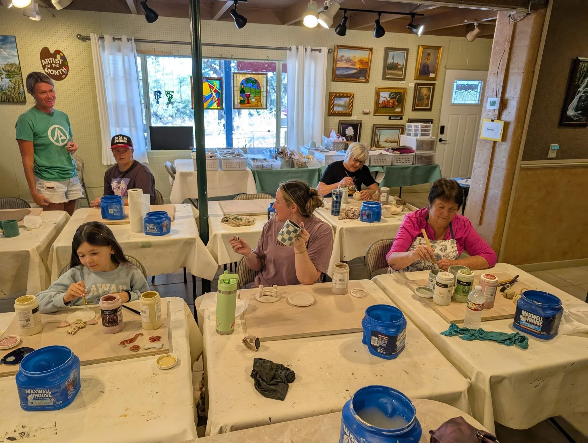 Comments from class this morning: 
"Coffee really does taste better in a mug you made yourself!"
"I'm really obsessed with making mugs right now; can I buy some clay to take home?"
Sign up for next Tuesday or Wednesday here: 
B