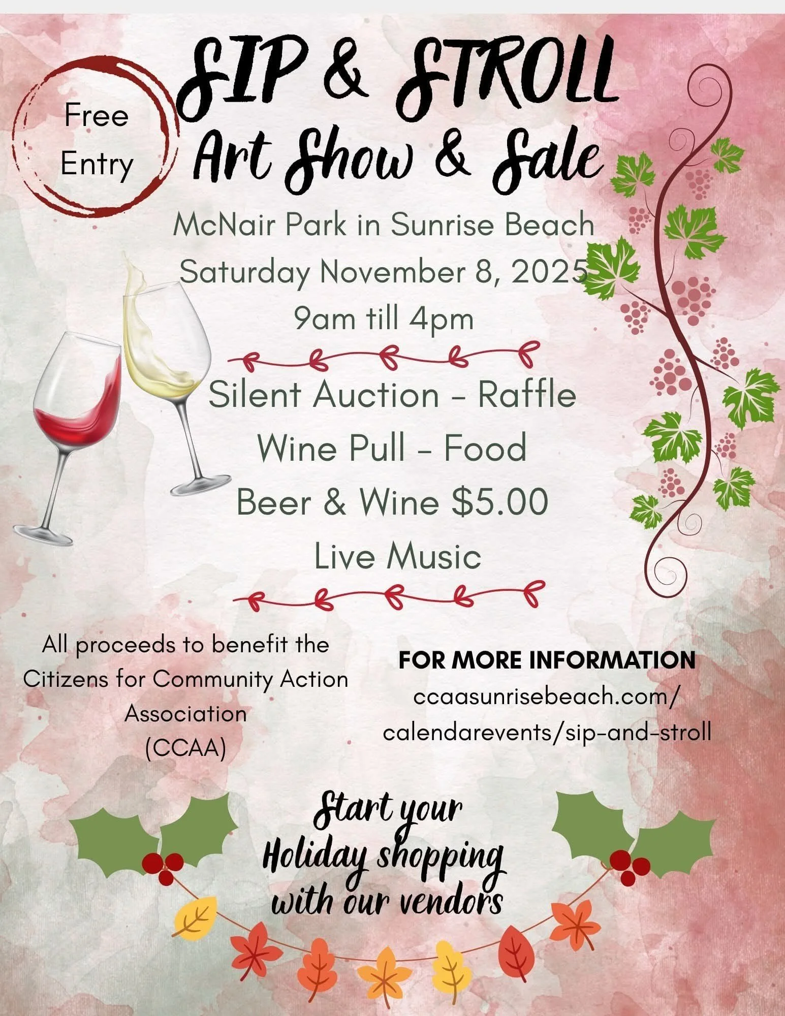 The HOLIDAYS are coming! I'm so excited for it this year. 
Preparation is key to enjoying them, and I've got you covered. 
My first selling event this year is November 8 at the Sunrise Beach Sip and Stroll. 
I've done this event for several years