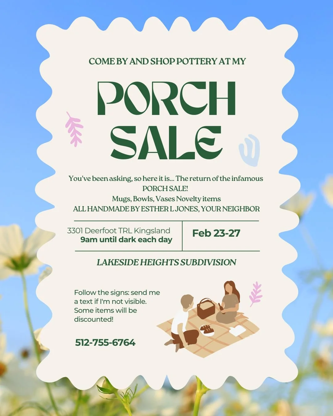 PORCH SALE! 

You asked, I listened! 

And I decided to celebrate my birthday week with a sale! 

On my porch! 

Y'all, my neighbors, seemed to enjoy it back in 2023, and I've heard from a few of you you'd like to shop on my porch again. 

So put thi