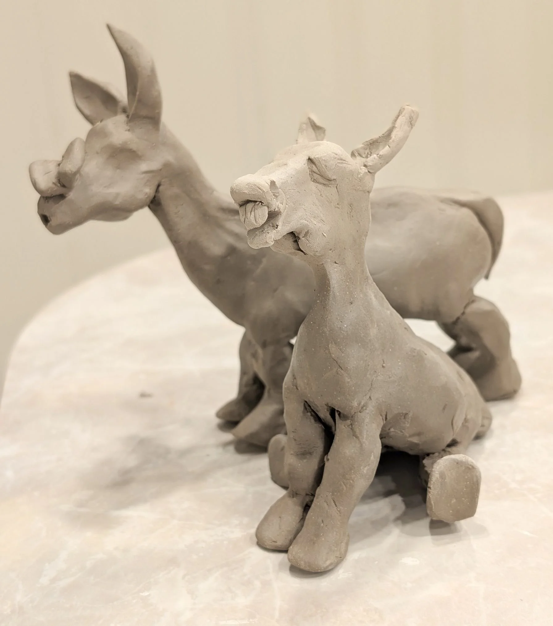 Two of the members of our clay club both requested that I demonstrate how to make a donkey figurine this week--one from Monday night and one from tonight...
... So I did! 

They turned out very cute! 

Buchananartgallery.org/clayclub 

Why don't you 