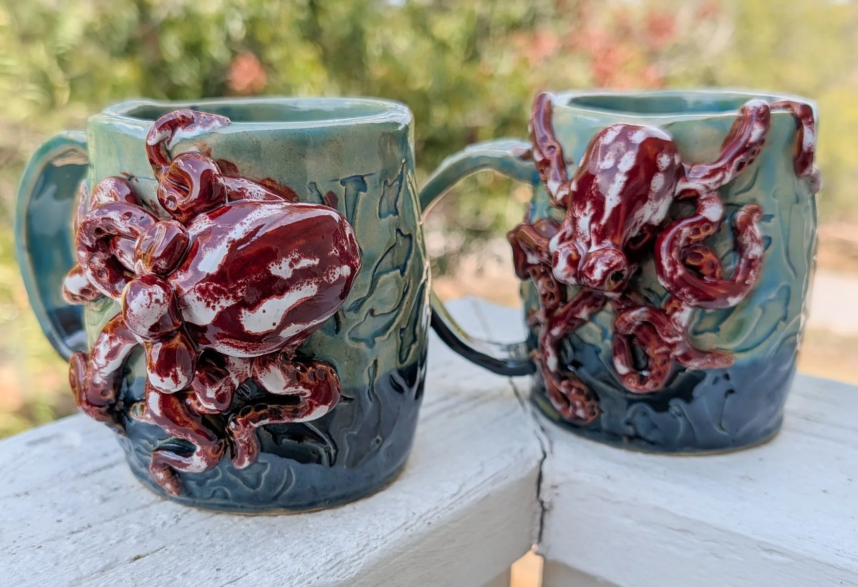 Oceanic Red Octopus Ceramic Mug Set