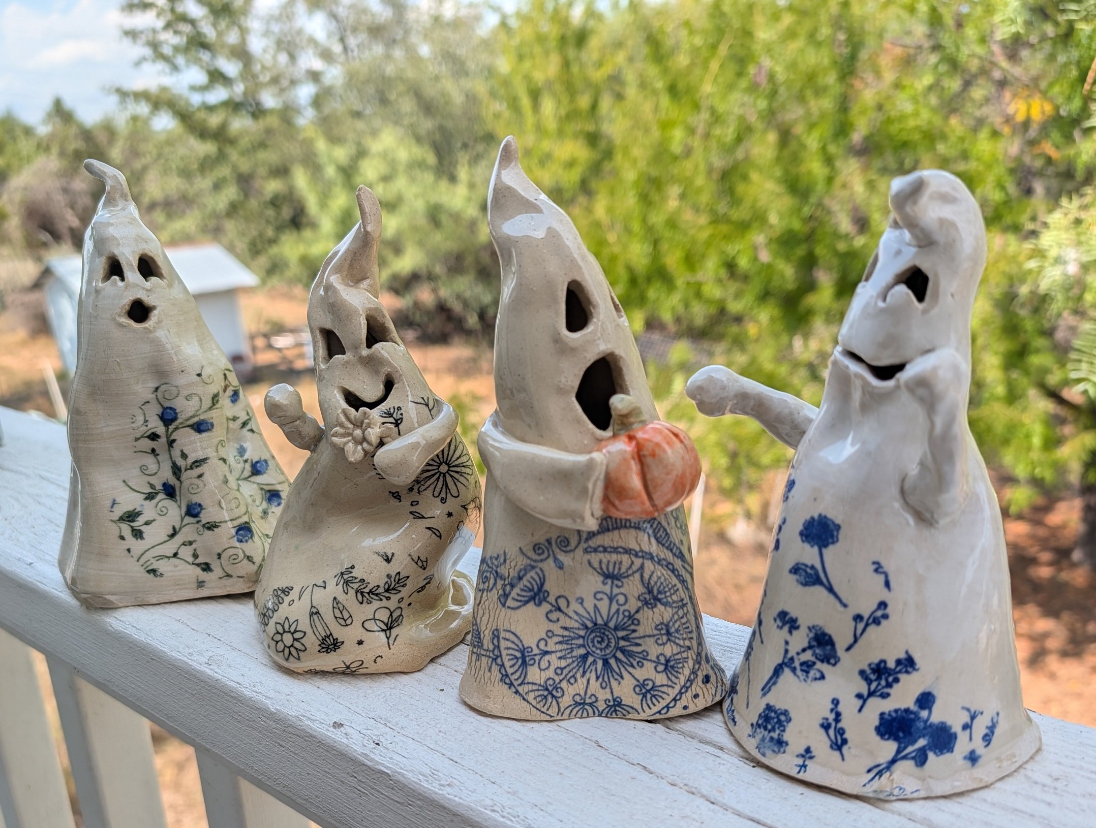 Charming Folksy Ghost Figurines Set