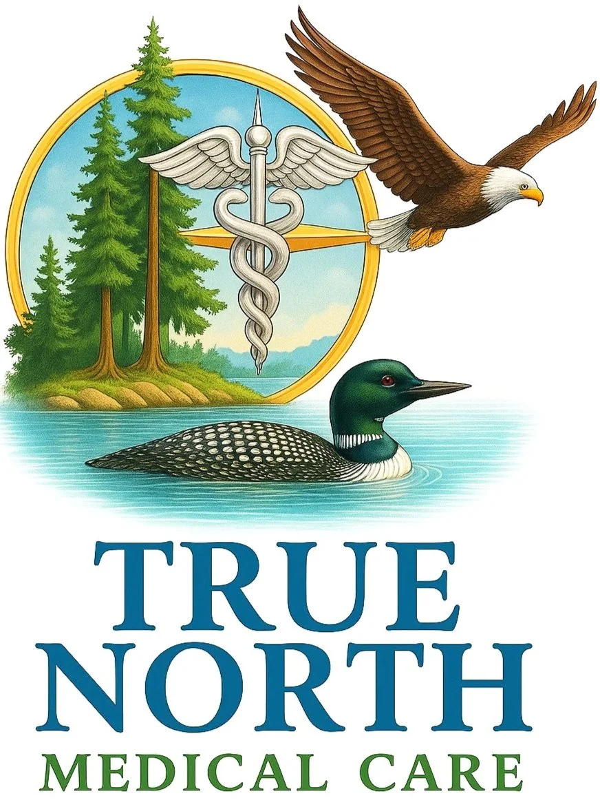True North Medical Care Logo of Loon, Eagle, and placcid island on a lake.