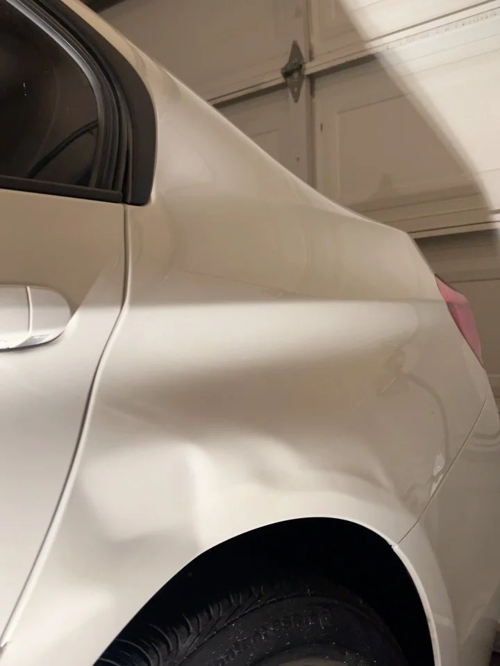 A client came to us after a collision with a truck &mdash; the truck&rsquo;s tire had scuffed and singed the paint, leaving heavy brown discoloration.

We carefully sanded, corrected, and polished the affected areas, restoring the finish to a level e