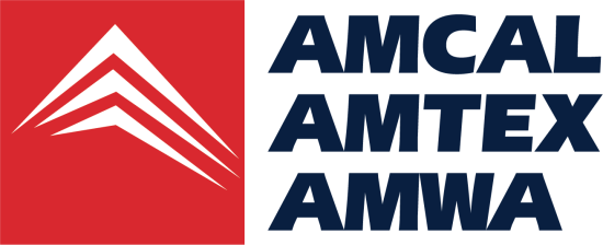 Logos of AMCAL, AMTEX, and AMWA with stylized mountain or arrow symbols in red and white.