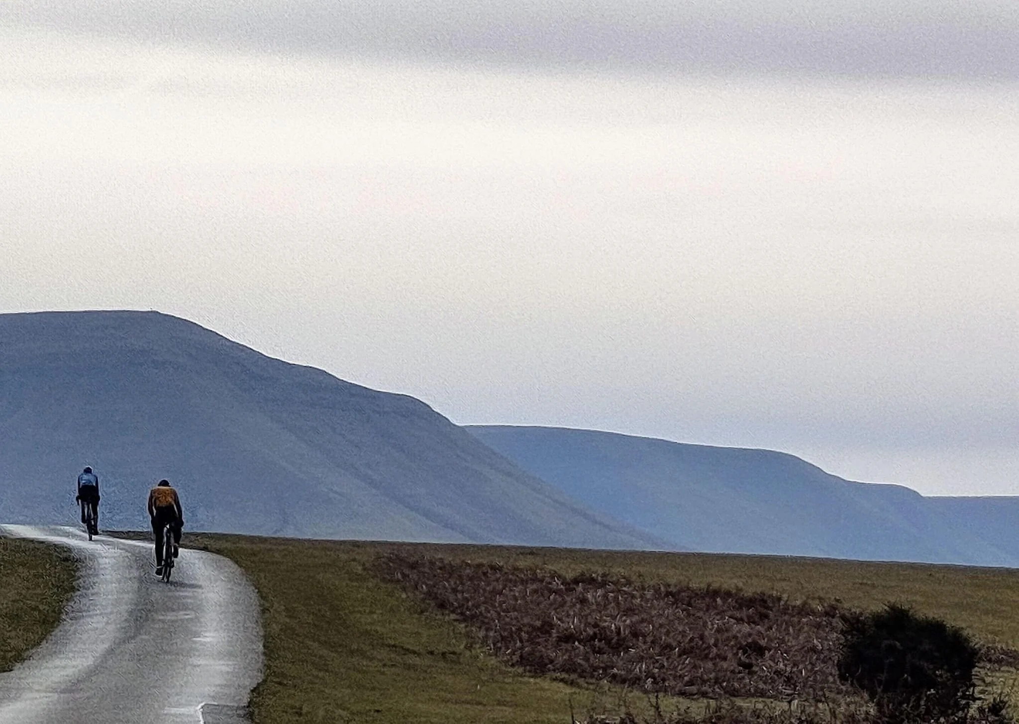 Two riders going over the Gospel Pass in Wales