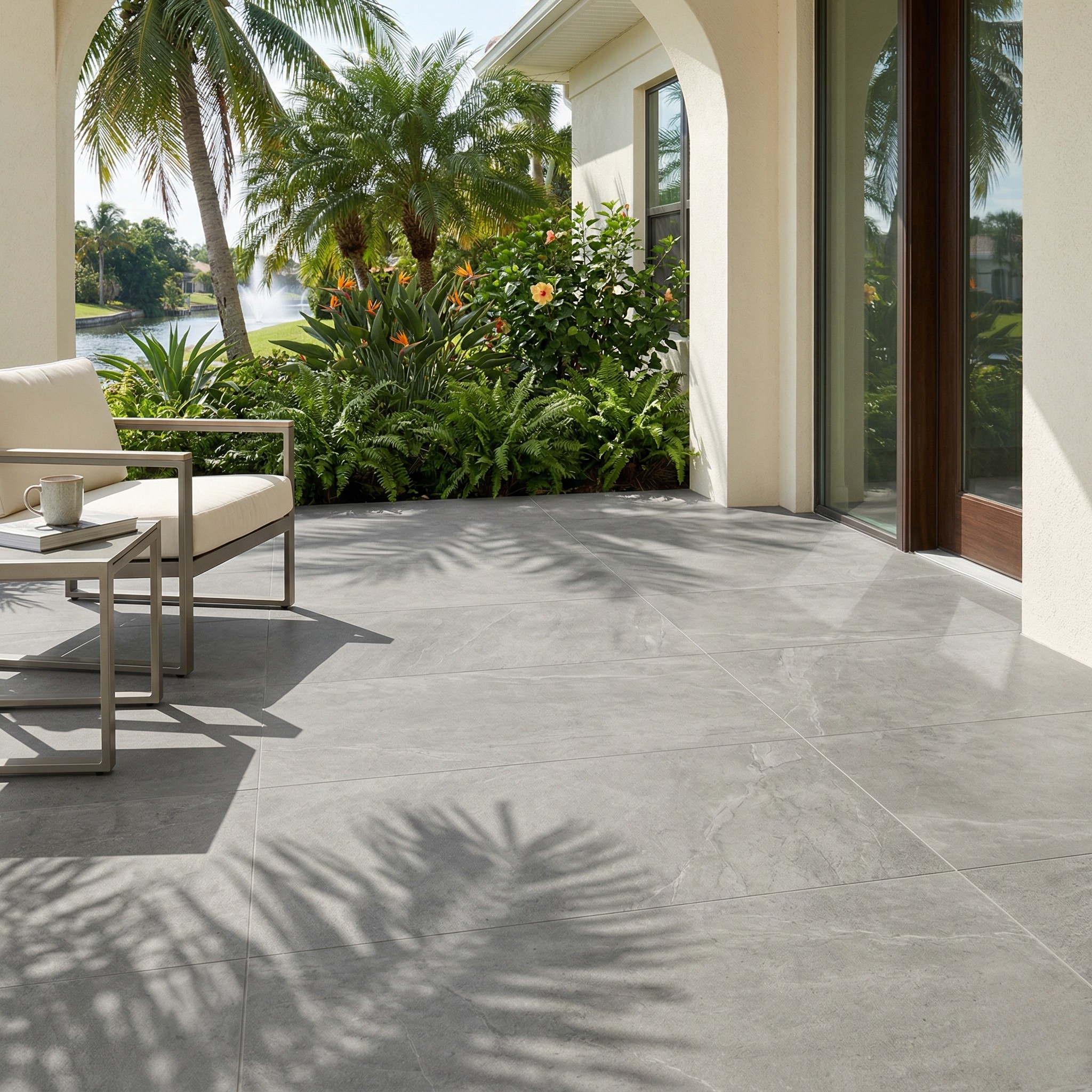 patio tile Palm Coast FL — large format porcelain tile installation — outdoor patio