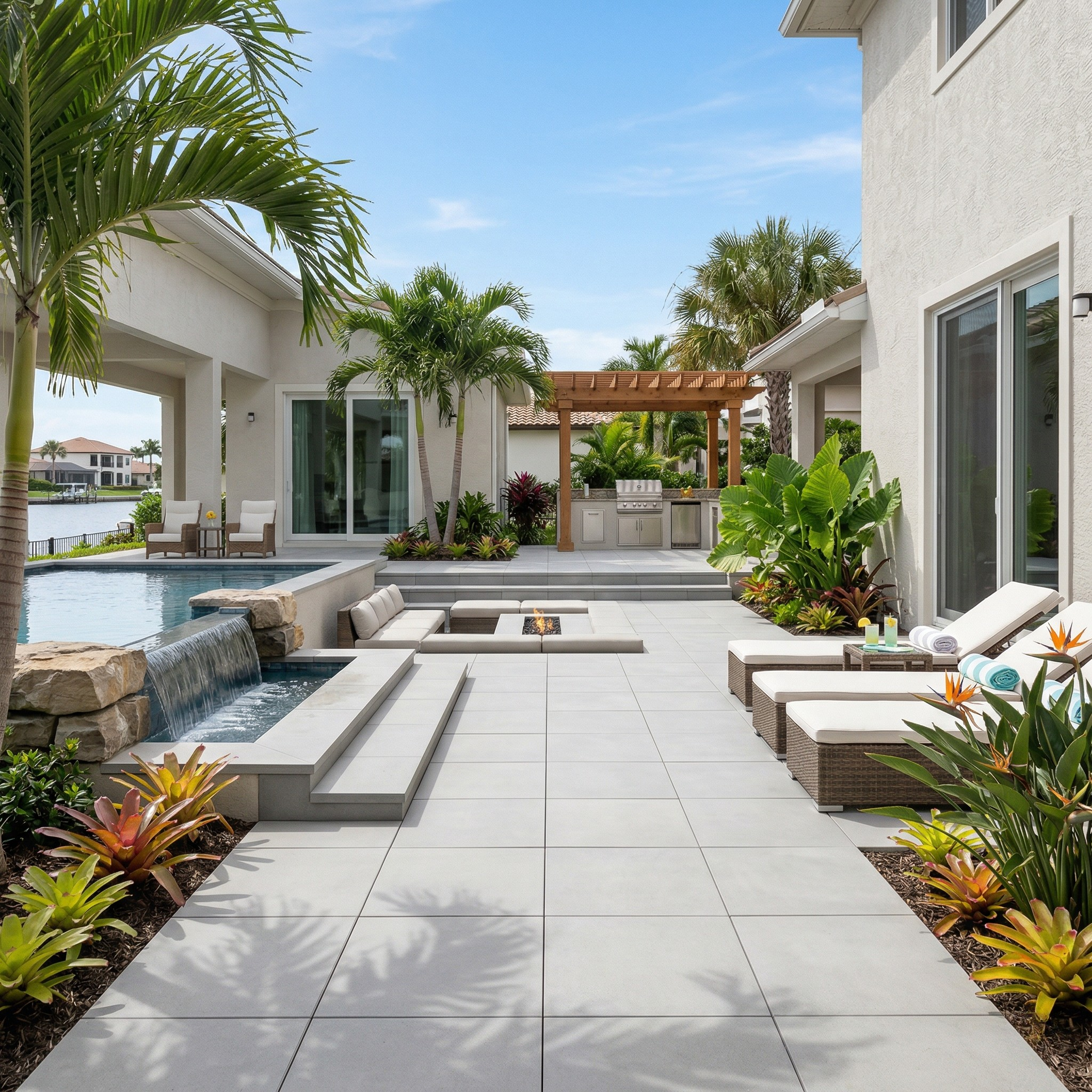 Concrete patio pavers Palm Coast FL — tile walkway — path from door to patio — Palm Coast home