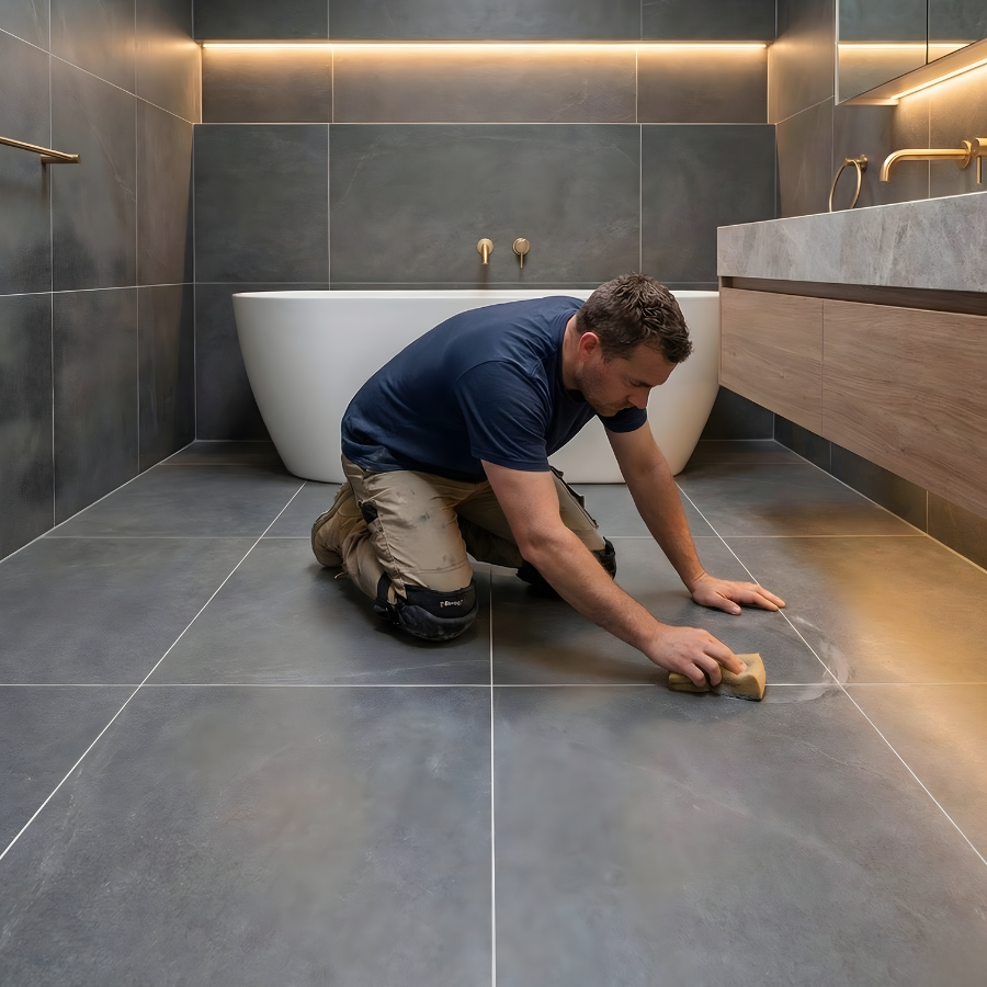 tile installation Palm Coast FL — tight grout lines — porcelain tile — close-up detail