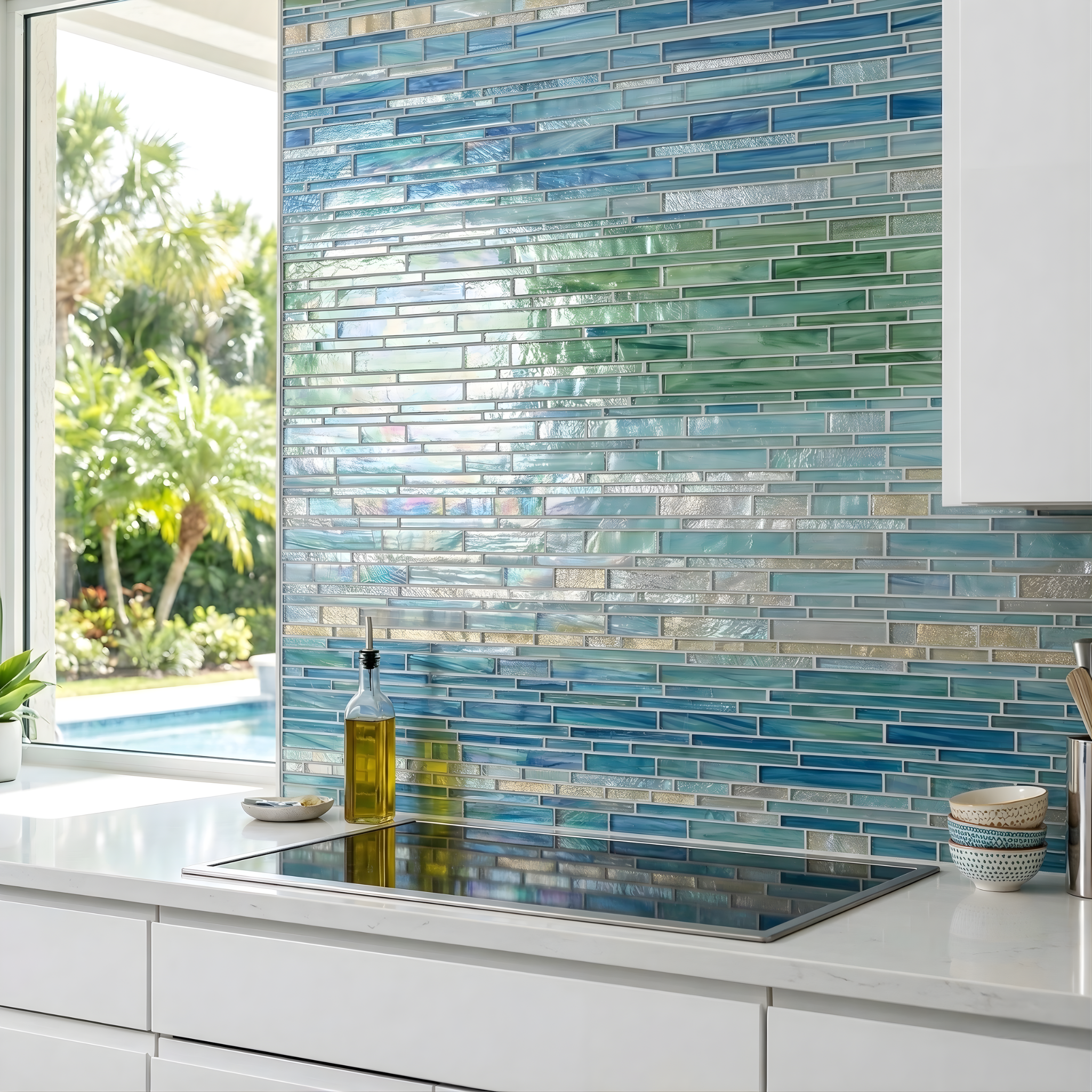 kitchen backsplash tile Palm Coast FL — grout lines close-up — Glass and Mosaic Tile— detail shot
