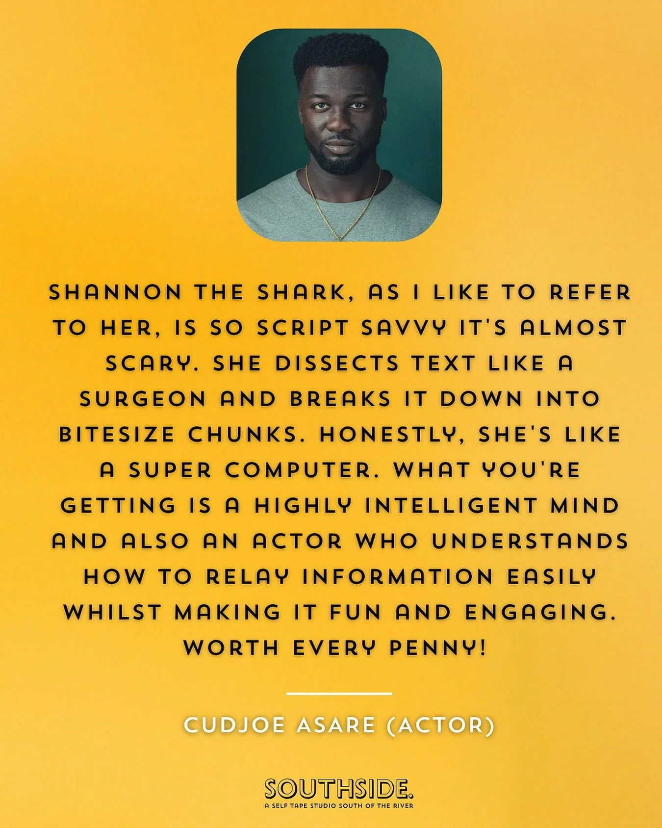 Still smiling at these lovely words from the CHARISMATIC Cudjoe 🖤

Sometimes all you need is an outside eye to help you unlock a scene and go further in your work. 💫

If you&rsquo;ve been taping solo for a while, why not shake things up?

See if th