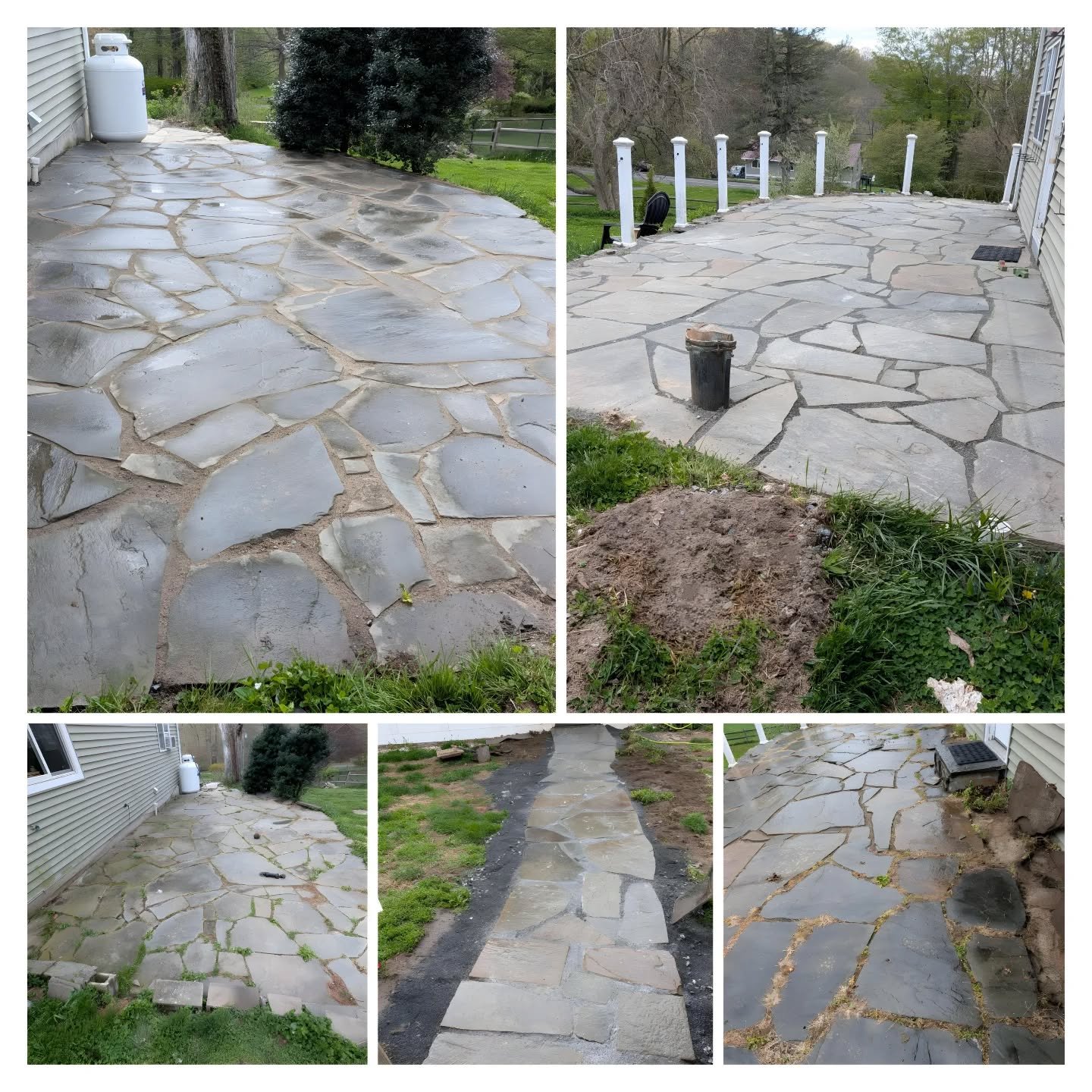 Irregular bluestone patio tune up and front walkway installation with left over material onsite 

#masonry
#stonework
