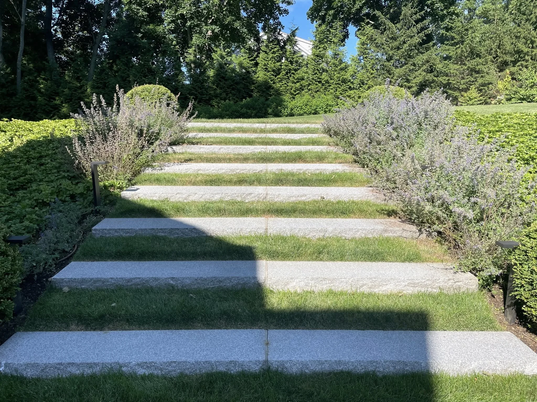 granite steps with grass joints