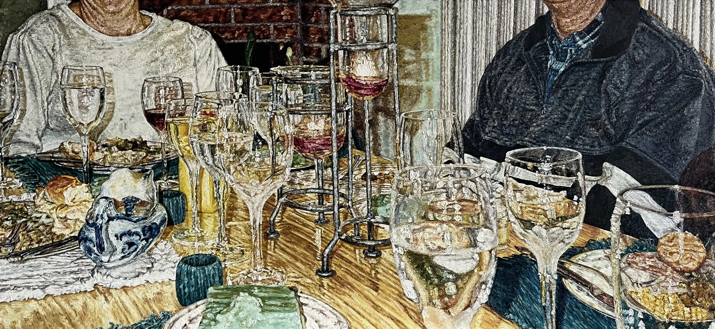 Dinner Party IV, August 2025, Oil on Canvas, 26x56 in.