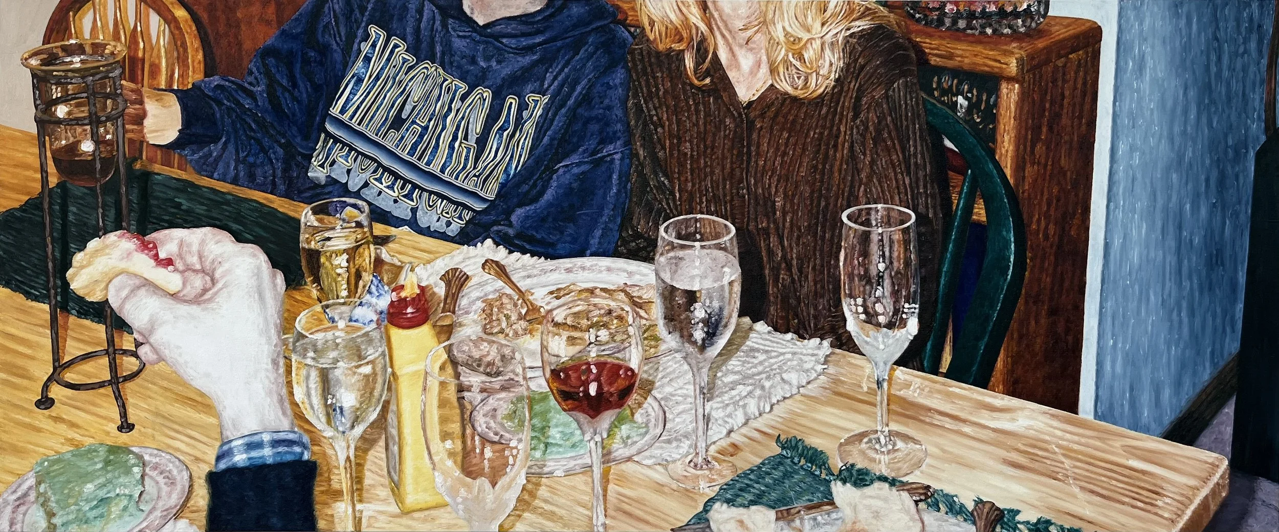 Dinner Party III, November 2023, Oil on Canvas, 26x62 in.