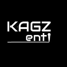 Black background with the white text 'KAGZ ent', with a small stylized microphone icon below the text.