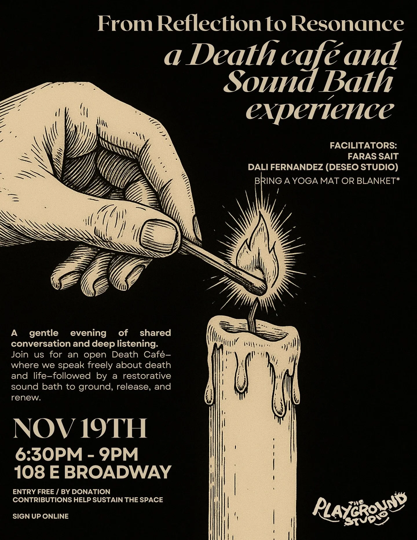 From Reflection to Resonance &mdash; a Death Caf&eacute; and Sound Bath Experience
A gentle evening of shared conversation and deep listening.

Join us for an open Death Caf&eacute;&mdash;where we speak freely about death and life&mdash;followed by a