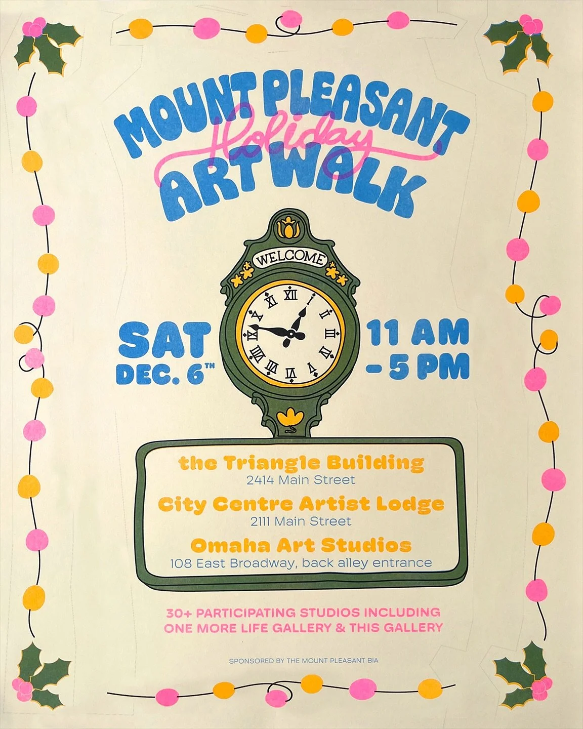 Looking for unique, locally made gifts this holiday season? Visit your favourite neighbourhood and explore the Mount Pleasant Holiday Art Walk on Saturday, December 6, from 11am&ndash;5pm.
⭐️
Our building will have open studios, and The Playground wi