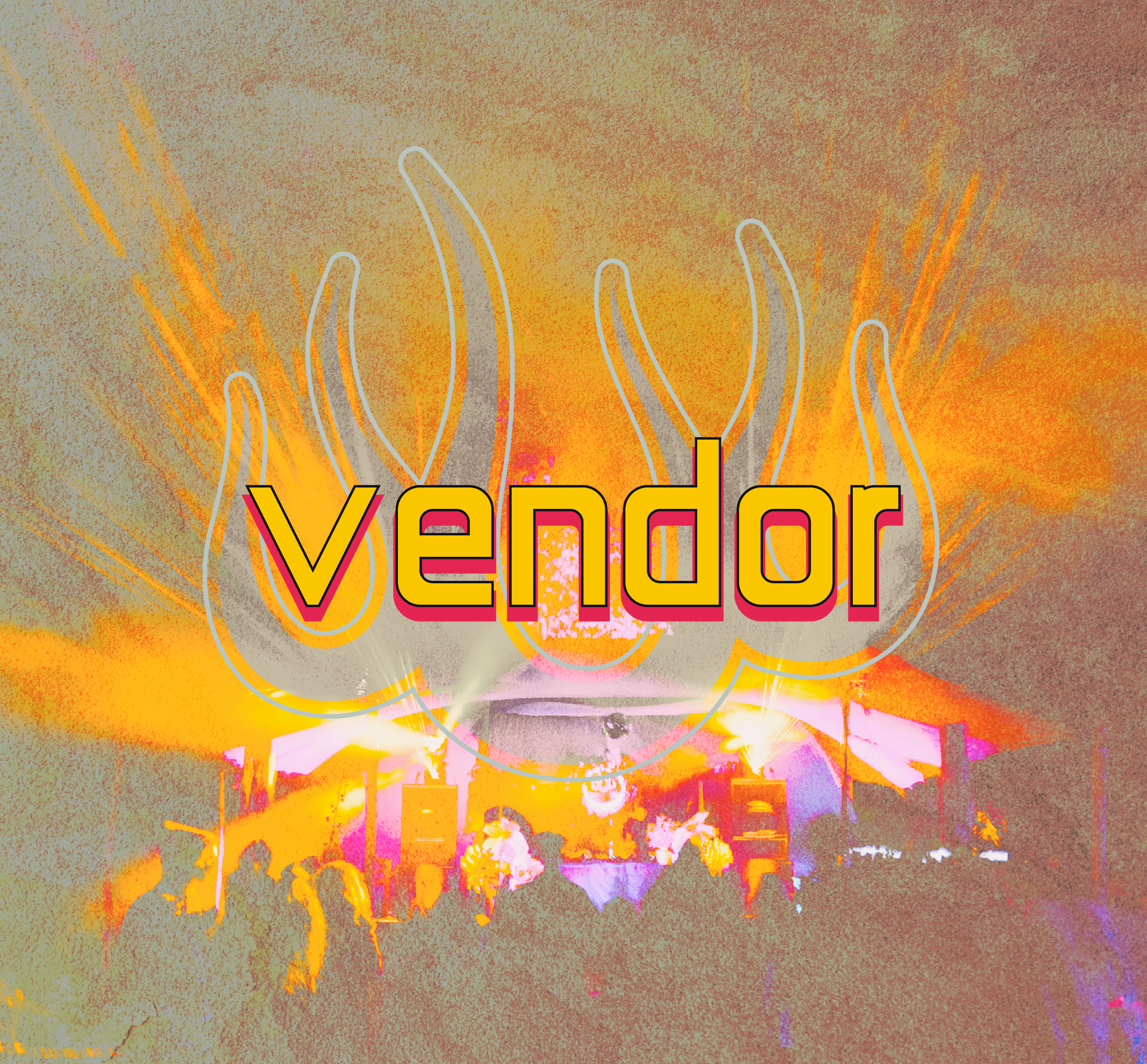 Stage with colorful lighting, crowd, and the word "vendor" overlaid.
