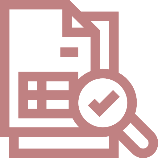 Icon of a receipt with a magnifying glass and check mark, representing receipt verification or validation.