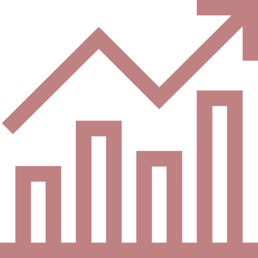 Bar chart with five vertical bars of varying heights and a line graph with an upward trend overlaying the bars.