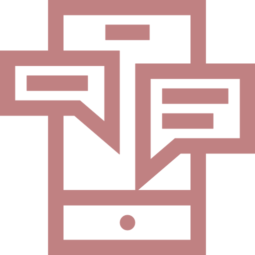 Stylized speech bubbles and a turntable vinyl record with a speech bubble, representing communication and music.