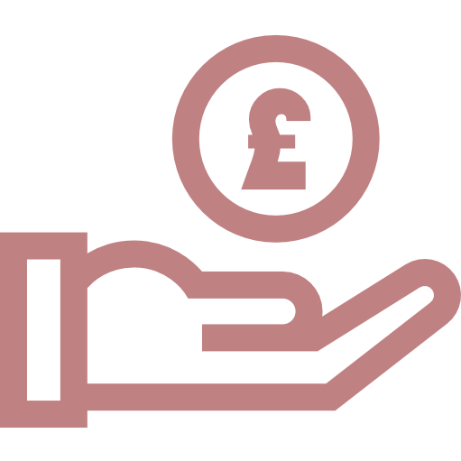 A hand holding a coin with a British pound symbol in a circular border.