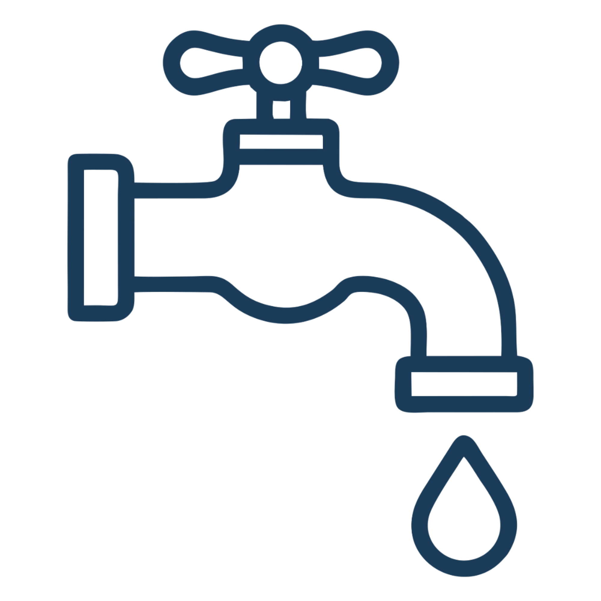 Line drawing of a water faucet with a drop of water falling from it.