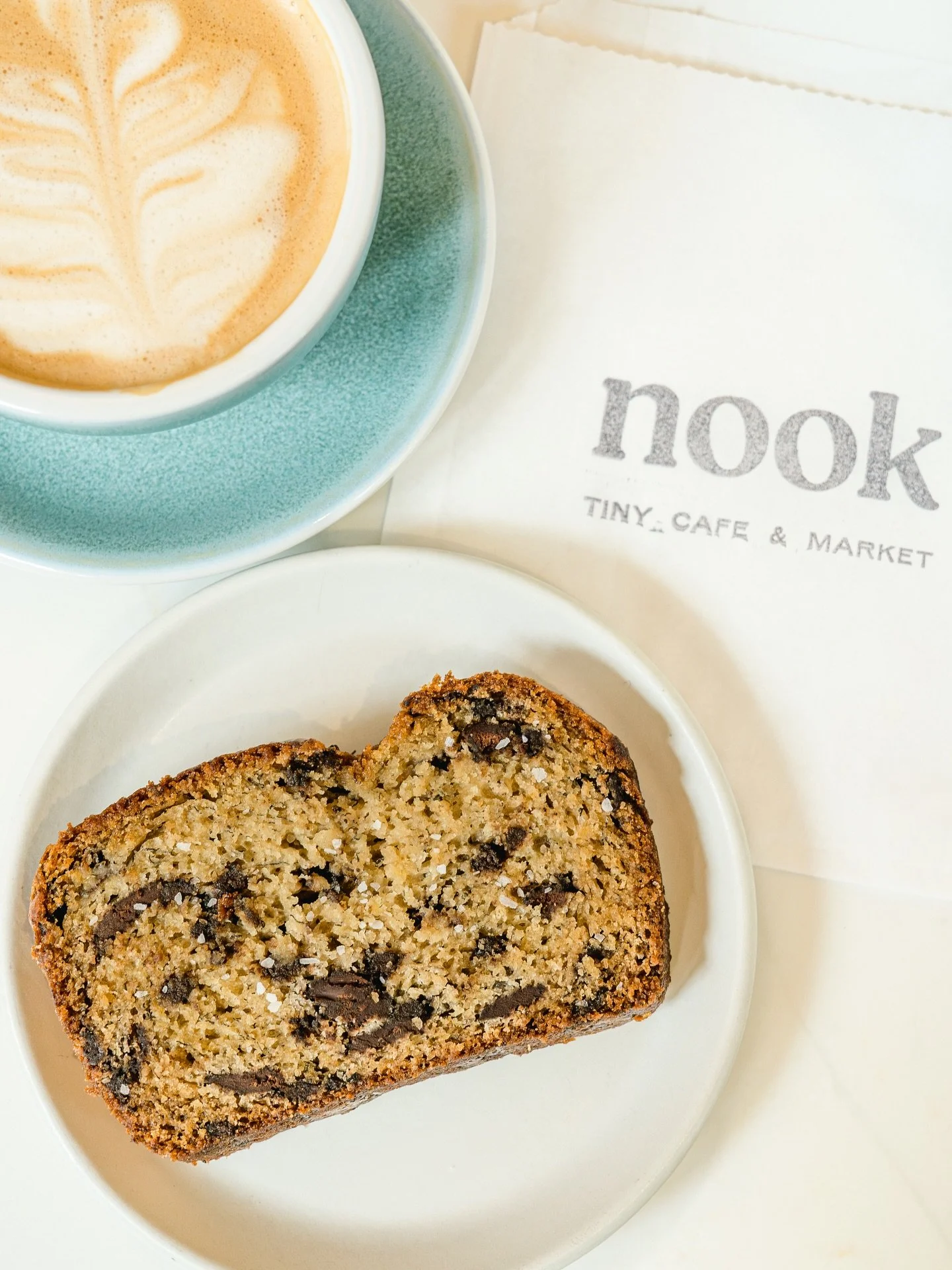 Banana Bread from nook with a warm latte! We couldn&rsquo;t think of a more delicious combo for a chilly week. Our bake team doesn&rsquo;t skimp on the chocolate chips.

Come say hey!