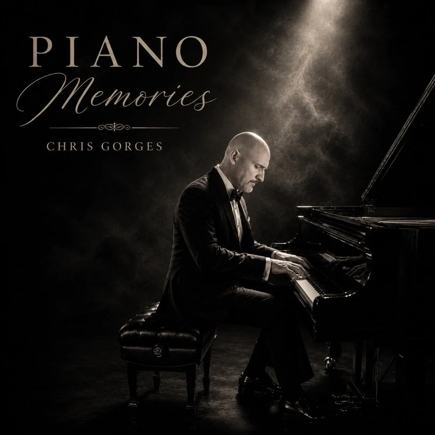 Piano Memories album cover — Chris Gorges at the piano