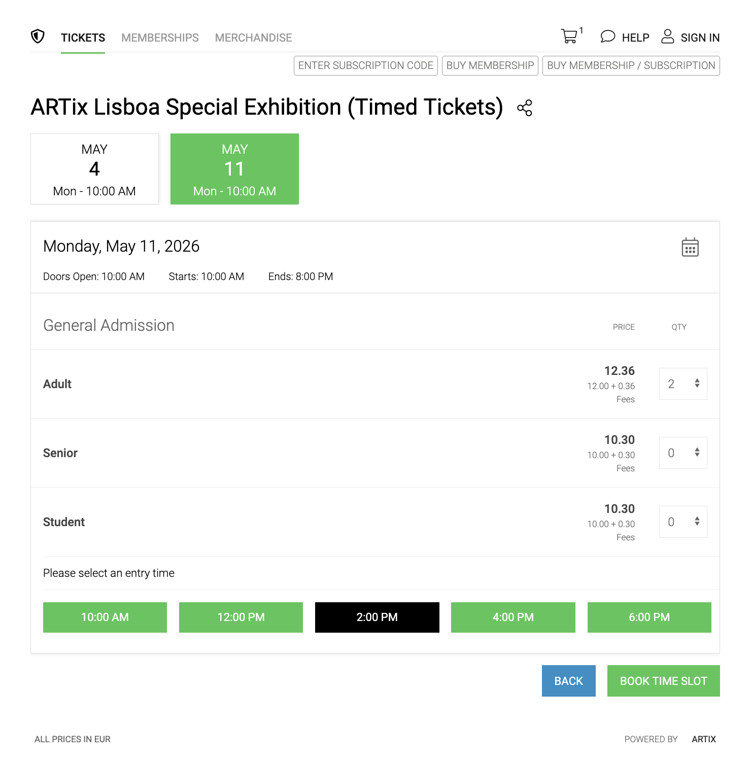 Timed Ticket Museum Exhibition List View Time Slot Select