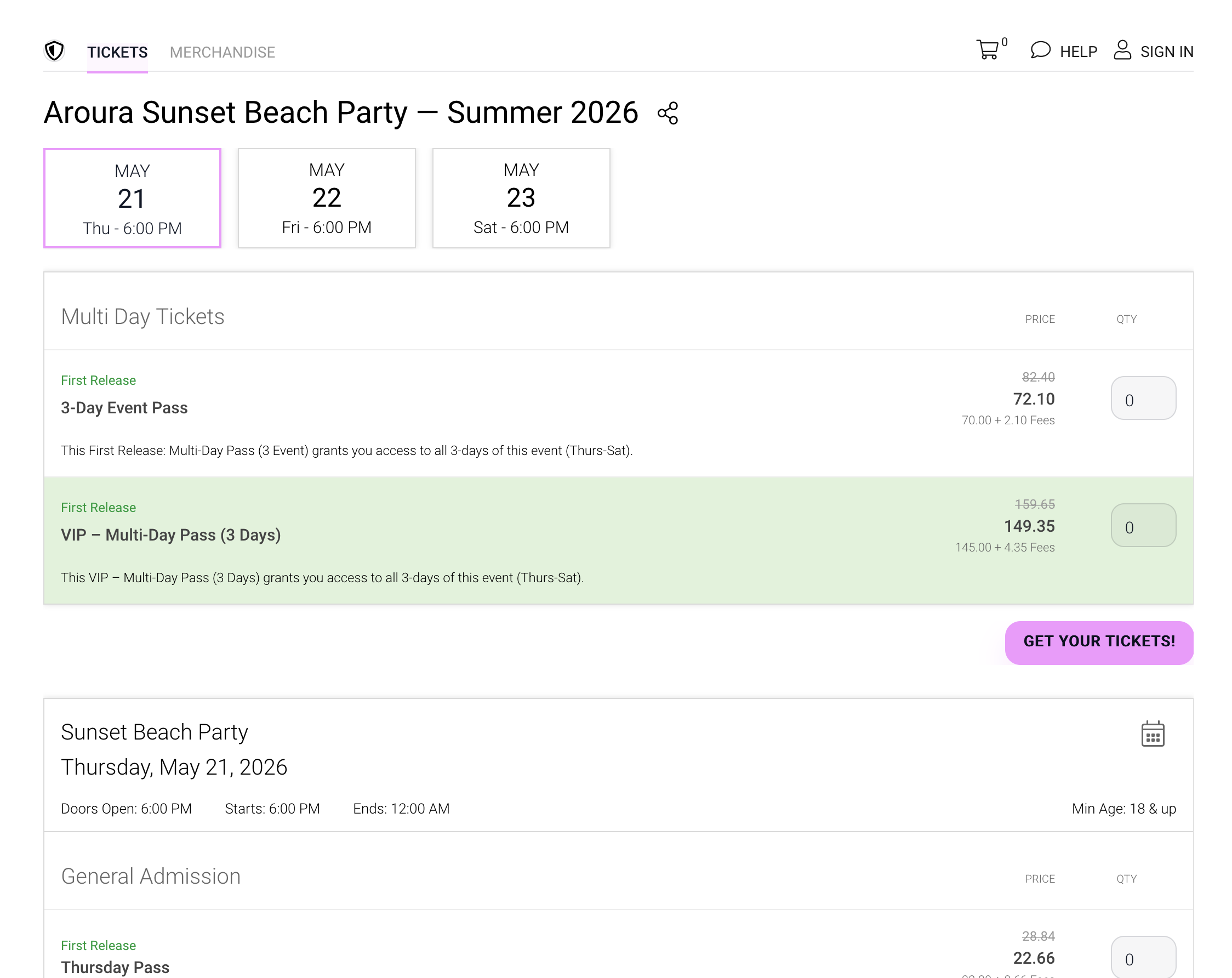 Multi-Day Summer Music event plugin styled to match website CSS