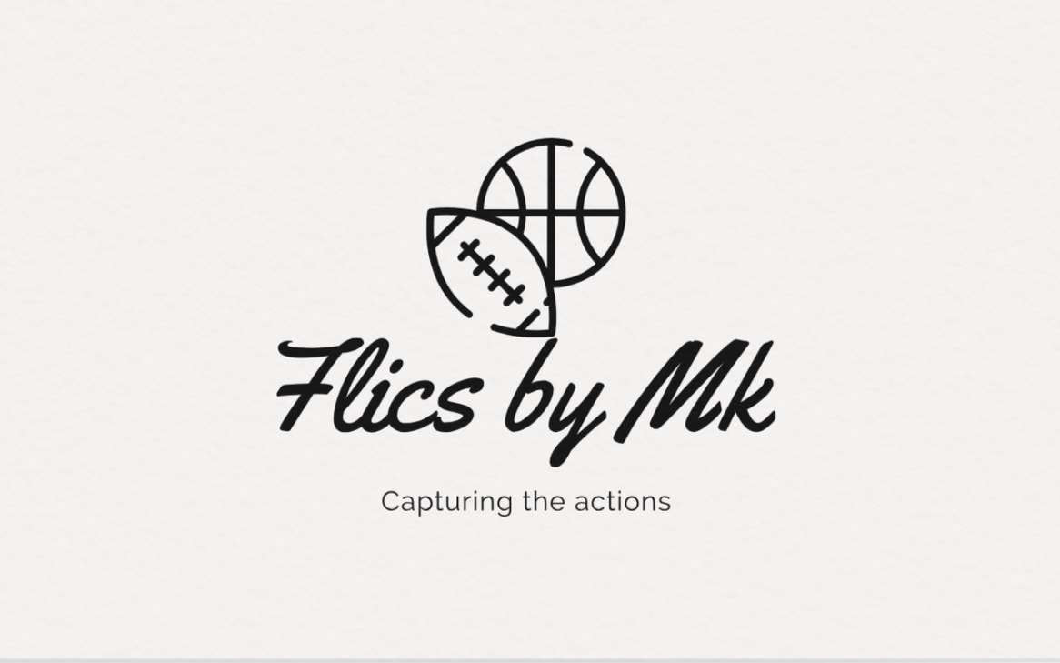 Logo with three sports balls and the text "Flics by Mk" and the slogan "Capturing the actions".