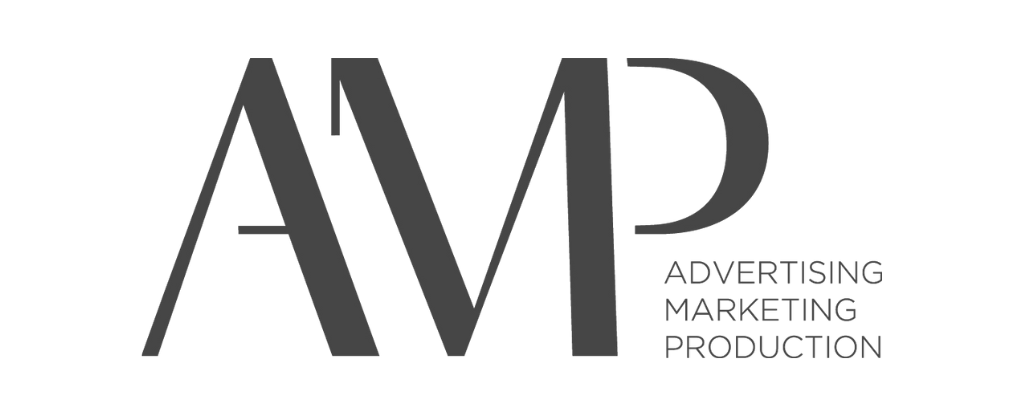 Logo with the letters 'AMP' and the words 'Advertising Marketing Production' below.