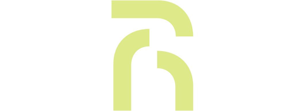 Stylized, abstract logo with a black background and lime green shapes forming a symmetrical, geometric design.