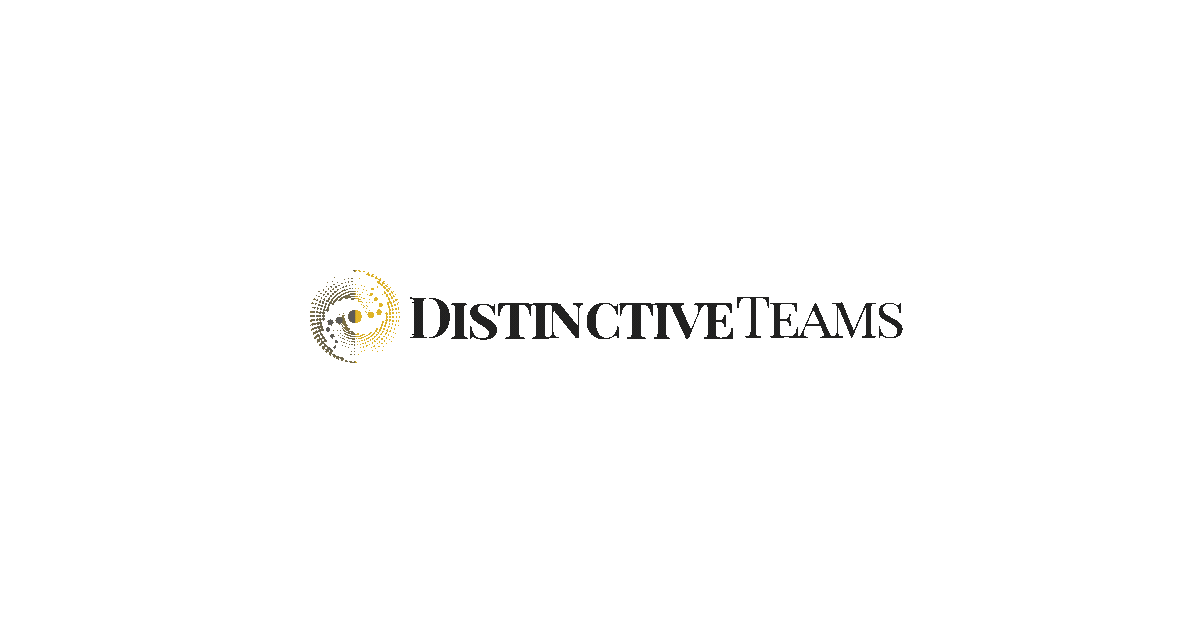 Logo of Distinctive Teams with a circular, dotted graphic element and the company name in black text