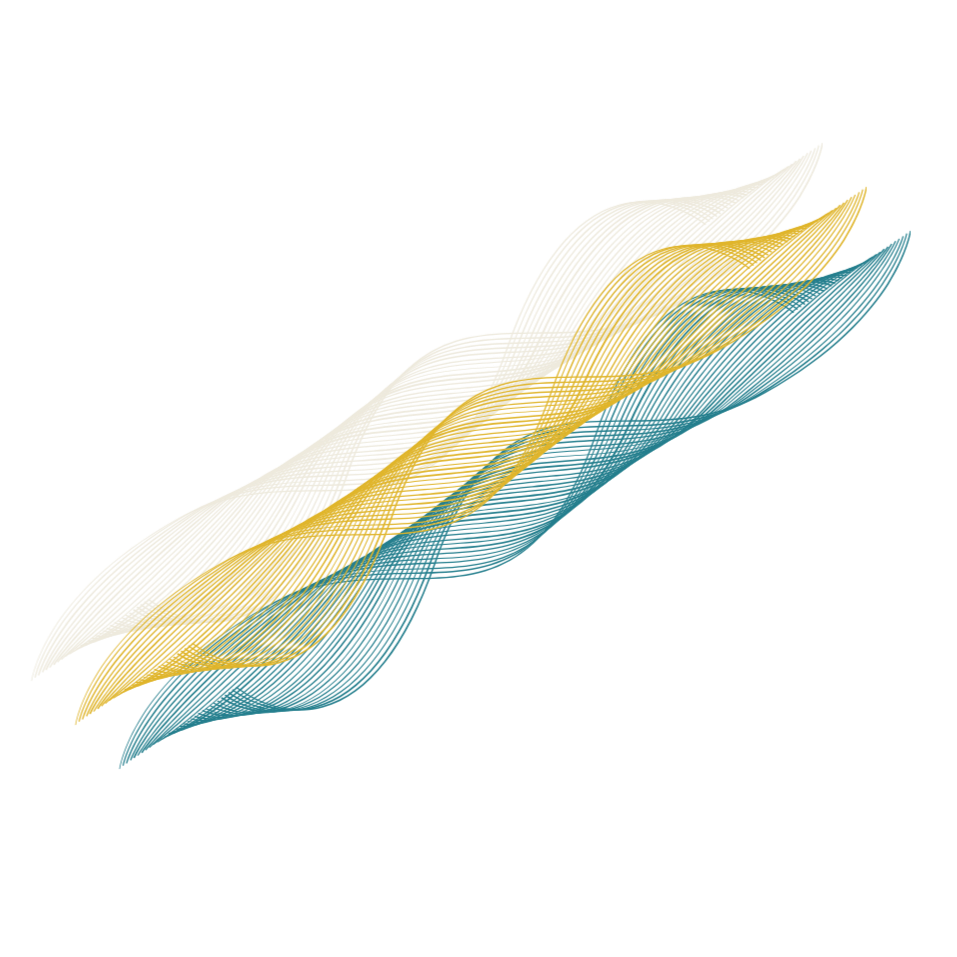 Abstract, distorted digital graphic with layered colorful shapes and lines in blue, yellow, white, and orange.