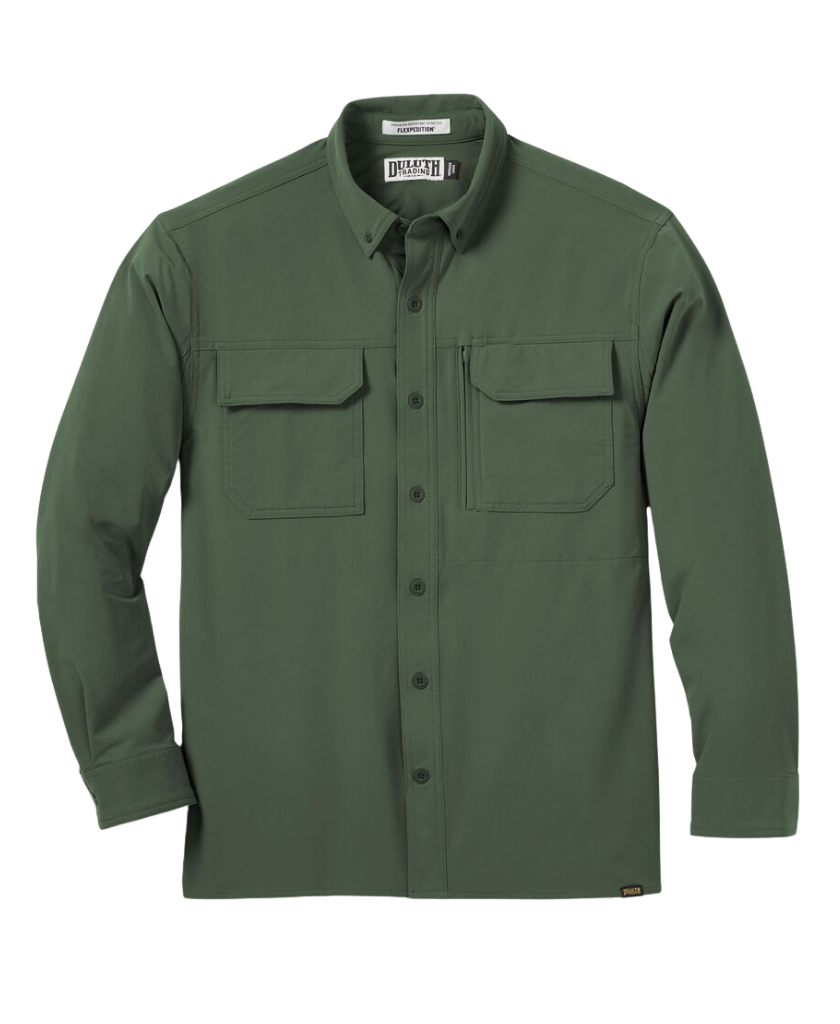 Duluth Trading Co. Shirt: Duluth Trading Co long sleeve button-up utility shirt featured in The Terminal List season 2 teaser trailer