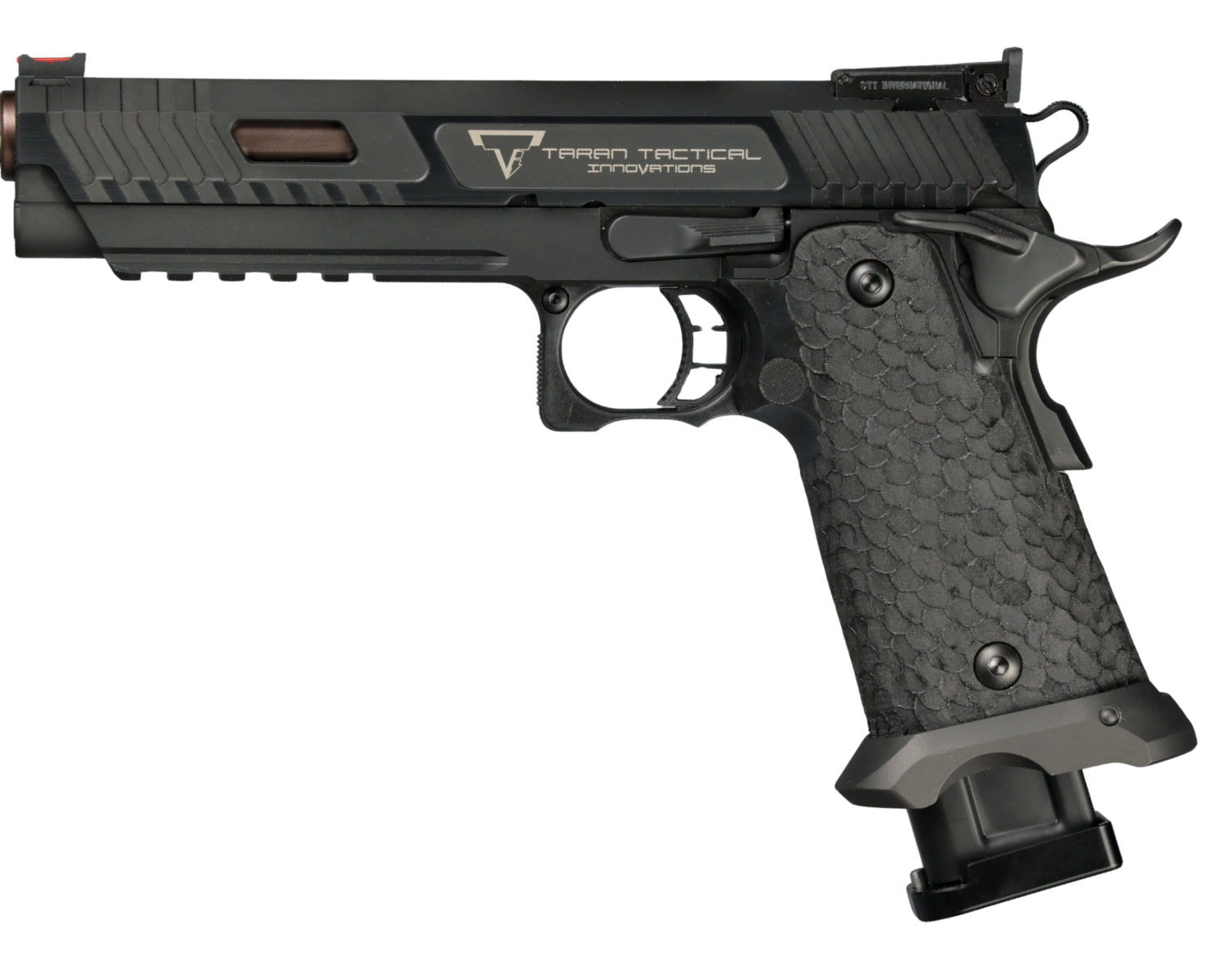 Taran Tactical Innovations 2011 custom pistol featured in The Terminal List intro garage
