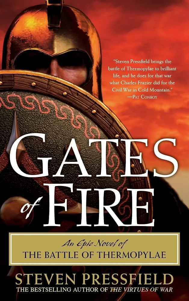 Gates of Fire: Gates of Fire by Steven Pressfield book cover featured in The Terminal List intro garage
