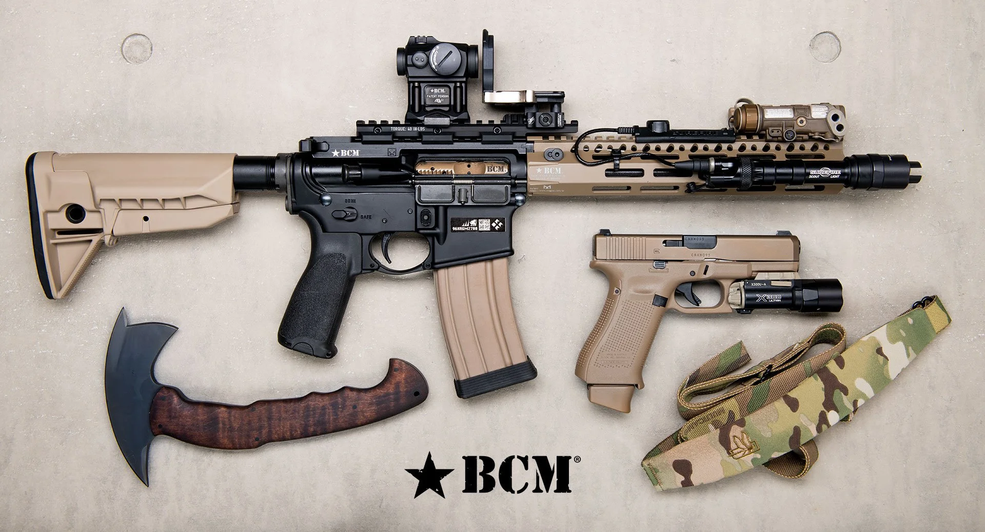 Custom BCM AR-15 rifle layout featured in The Terminal List intro garage display