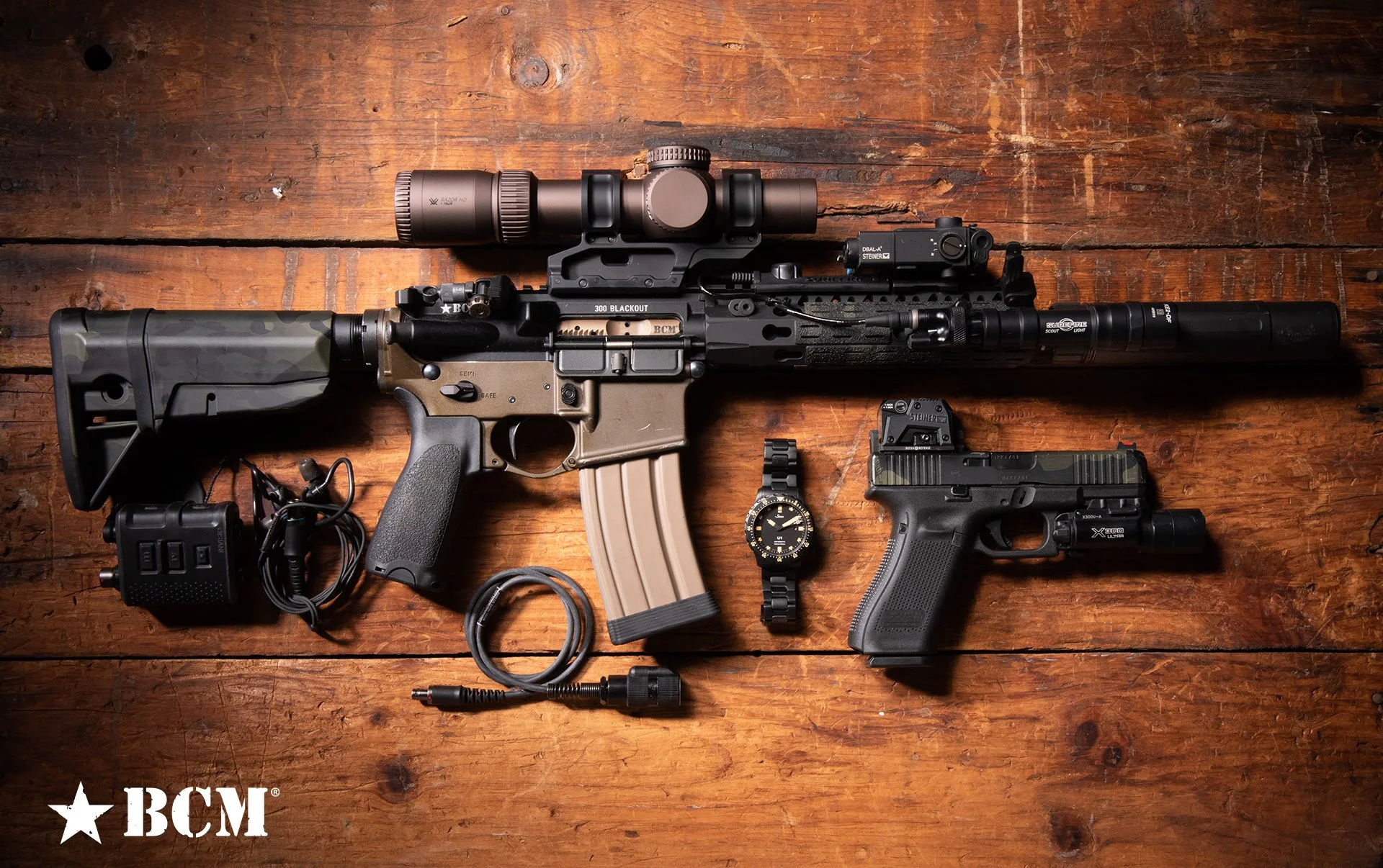 Bravo Company BCM AR-15 carbine and handgun featured in The Terminal List intro garage
