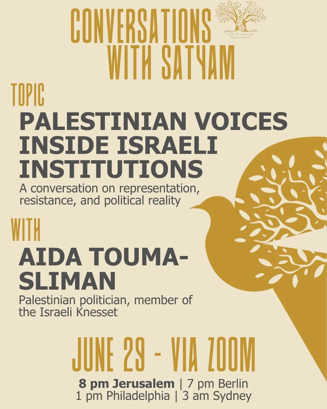 Conversations with Satyam: Palestinian Voices Inside Israeli Institutions (Online)